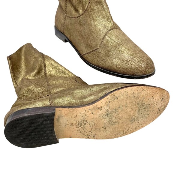 CYNTHIA VINCENT‎ Shimmery Brass Toned Leather Western Styled Mid-Calf Boot - Picture 10 of 13